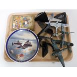 A tray containing six die cast air craft on stands,