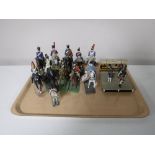 A tray of twelve military figures on horseback and a Britains diorama