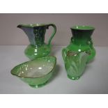 Four pieces of green lustre Maling china