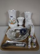 A tray of assorted Aynsley china, Royal Grafton shallow dish, shoe horn,