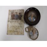 Two early 20th century hand painted portrait miniatures,