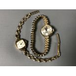 Two 9ct gold lady's watches - one on expansion bracelet and one by Rotary with metal core integral