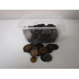 A tub containing a quantity of Victorian and Georgian pennies and half pennies