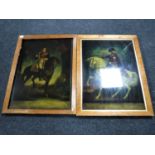 A pair of reverse prints on glass depicting George III and George IV on horseback