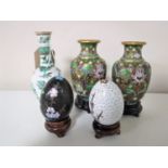 A pair of cloisonne floral vases, height 10cm,