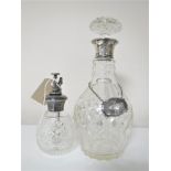 A silver mounted decanter with sherry label together with a silver mounted atomiser