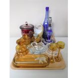 Glassware to include a part amber glass dressing table set, Orrefors bowl,