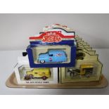 A tray containing thirty boxed diecast vehicles including Pepsi, News of the World,