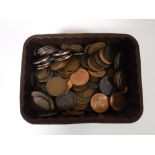 Two tubs of pre decimal British coins including Georgian pennies, half pennies, threepenny pieces,