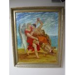 A gilt framed oil on canvas depicting Prince Charles and Lady Diana,