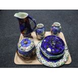 A tray of Maling storm jug and two vases, Maling clemantis biscuit barrel, Maling wall plate,