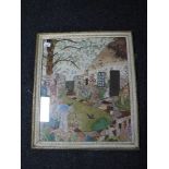 A tapestry framed picture - cottage and garden