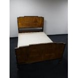 A walnut Art Deco 4'6 bed frame with Rest-assured base