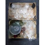 Two boxes containing a quantity of assorted glassware