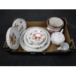 A box of Royal Worcester flan dishes, Spode stafford flowers gilded dish, Royal Legion plate,