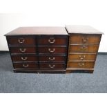 A mahogany four drawer filing chest with red leather inset panel and a similar two drawer filing