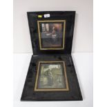 A pair of antiquarian framed prints, woman reading by spinning wheel,