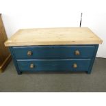 A reclaimed painted pine two drawer low table,