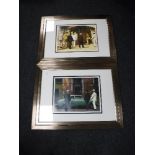 A pair of colour prints - figures in a street.