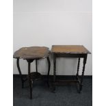 A shaped occasional table and an occasional table