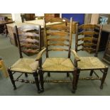 A set of six oak rush seated farmhouse style dining chairs (6)