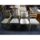 A blonde oak carver arm chair and three odd chairs