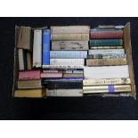 Three boxes containing twentieth century volumes almanacs, novels, autobiographies,