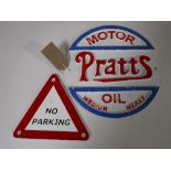 Two cast iron plaques - Pratts Motor OIl and No Parking
