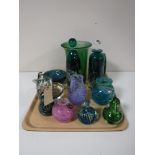 A tray containing studio glassware, Medina, Mount Royal, Ireland Studio Glass,