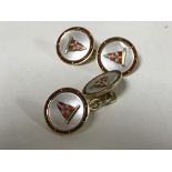 A pair of 18ct gold Mother of pearl and enamelled yachting squadron cufflinks