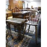 A child's Windsor style high chair and a nest of three tables