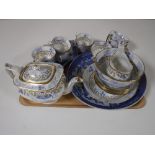 A tray containing a 20 piece white, blue and gilt Oriental tea service,