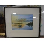 Three framed watercolours, a framed oil and a pastel - Fred Bottomley village scene, W.