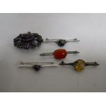 A collection of various silver jewellery including amethyst brooch etc.