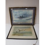 A gilt framed Roger Greene print of a hurricane, together with an antiquarian framed print,