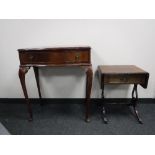 A shaped mahogany hall table and a drop leaf sofa table