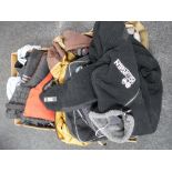 Three boxes of vintage clothing and two pairs of Berghaus boots