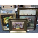 Five framed continental school oils - still lifes