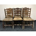 A set of six nineteenth century rush seated country chairs