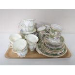 A tray of Foley bone china tea service and a Queen Anne Regency tea service