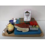 A tray containing Maling Clematis finger bowl and candle stick , china flower posies,