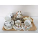 Two trays containing Wedgwood Anemone tea china, an antique Sutherland china tea service,