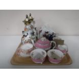 A tray containing a pair of Losol Ware Burslem lidded vases, butter dish and cover,