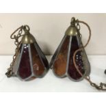 A pair of leaded glass hanging lights