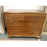 A Victorian mahogany five drawer chest on bracket feet,