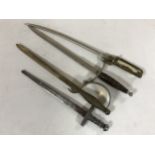 Four miniature ornamental sword letter openers