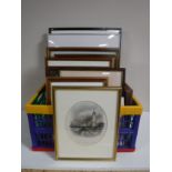 A crate of pictures and prints, hand coloured engravings - Northumberland and Berwick,