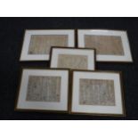 Five framed circa 1800 road maps - York,