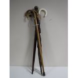 A small bundle of walking sticks and umbrellas (one with silver collar)