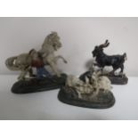 Three antique cold painted metal figures - Goat,